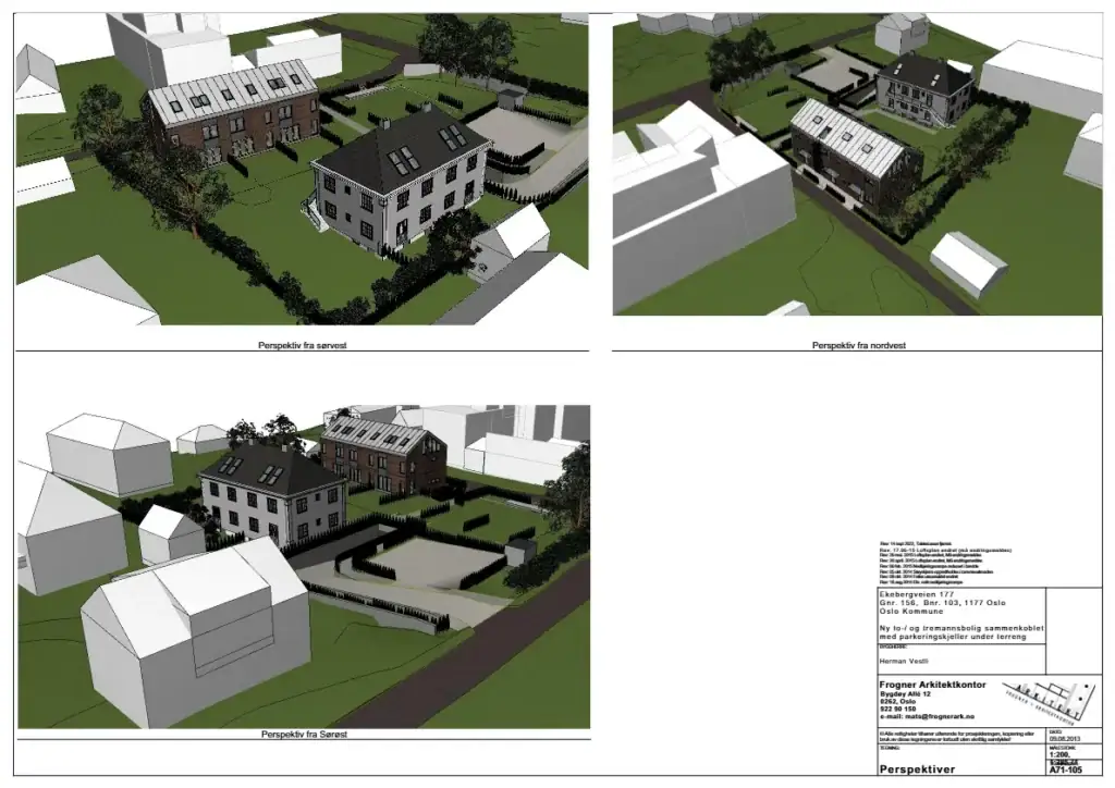 Moderne boligbrosjyre med arkitektoniske perspektiver av nye boligområder i Oslo.